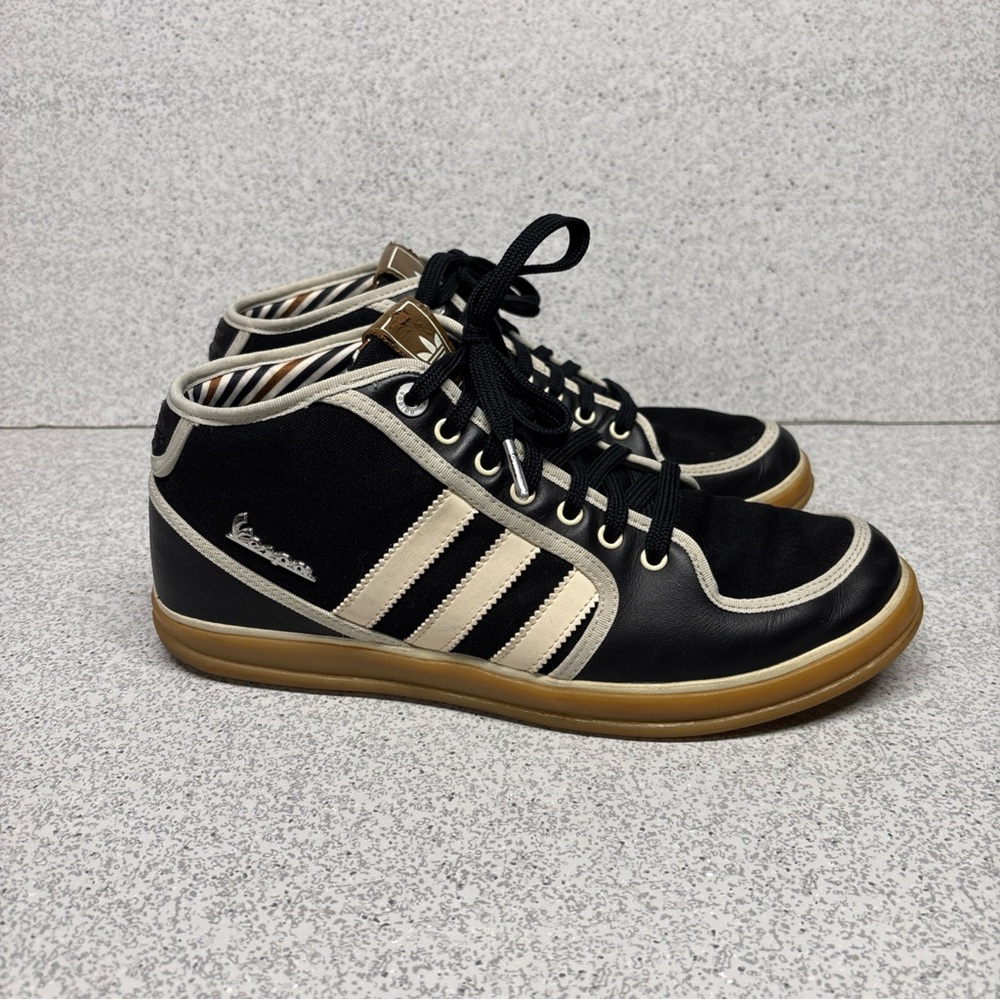 ADIDAS VESPA PX Mid Rare Black and White Mens 10 Leather Sneakers G03904 - Picture 2 of 11